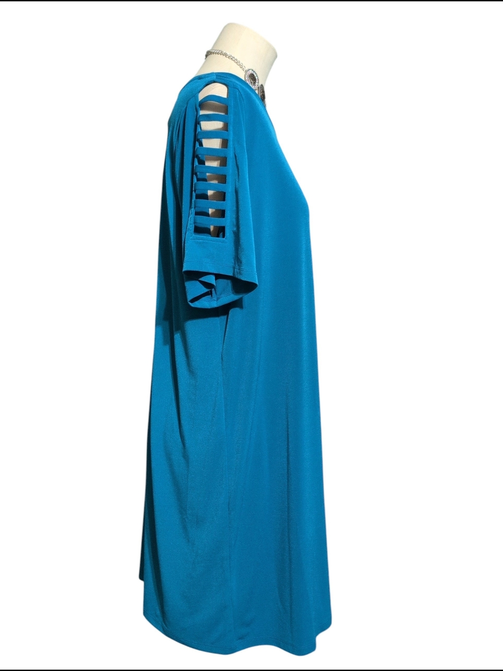 Nwt Michael Kors Cyan Blue Ladder-Sleeve Midi Dress Stretch Casual Club 1X
